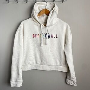 Vans Women's White Embroidered Off The Wall Cropped Pullover Fleece Hoodie Small